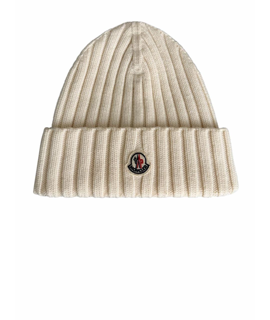 MONCLER Белая шерстяная шапка, фото 1
