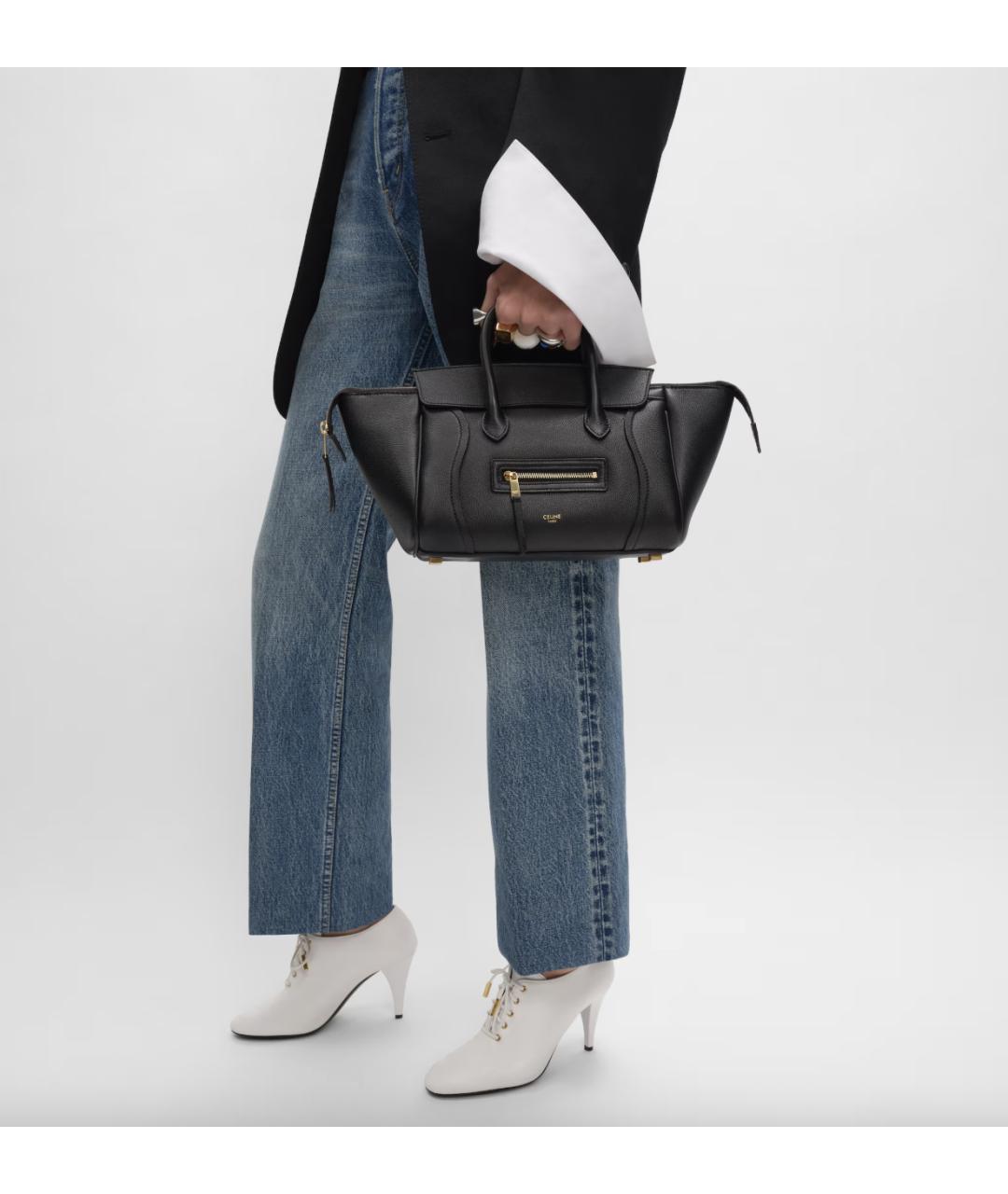 CELINE Черная кожаная сумка тоут, фото 3