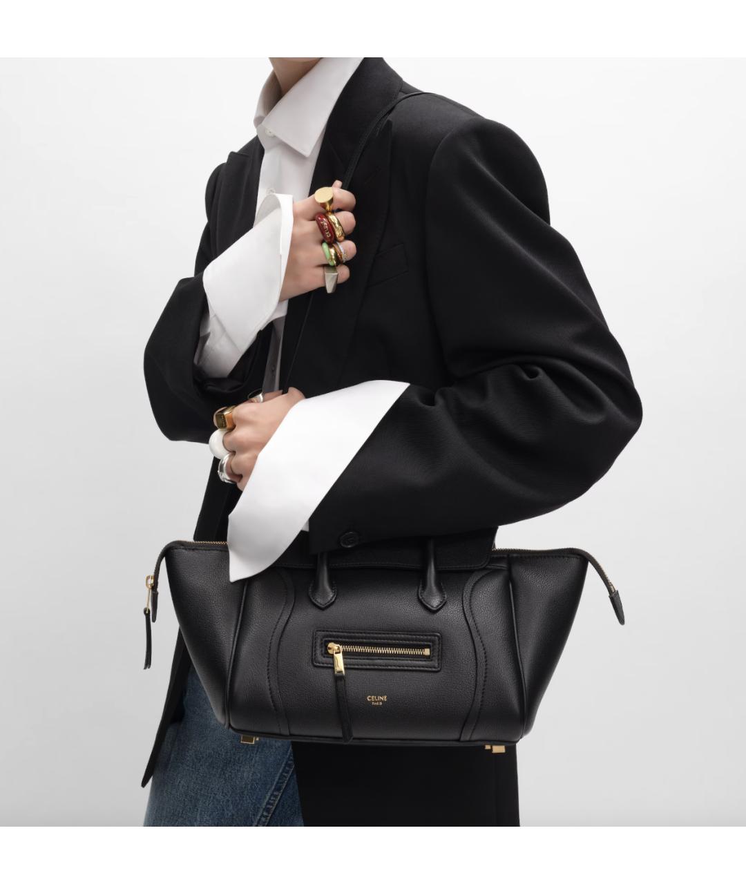 CELINE Черная кожаная сумка тоут, фото 2