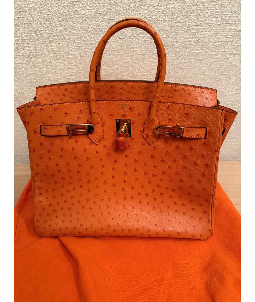 HERMES Оранжевая сумка с короткими ручками из экзотической кожи, фото 9