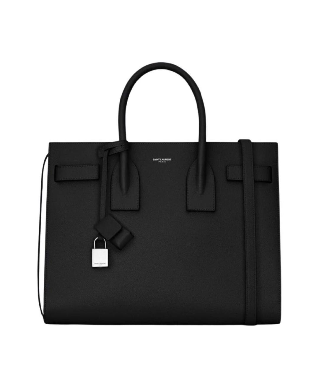 SAINT LAURENT Черная кожаная сумка тоут, фото 9