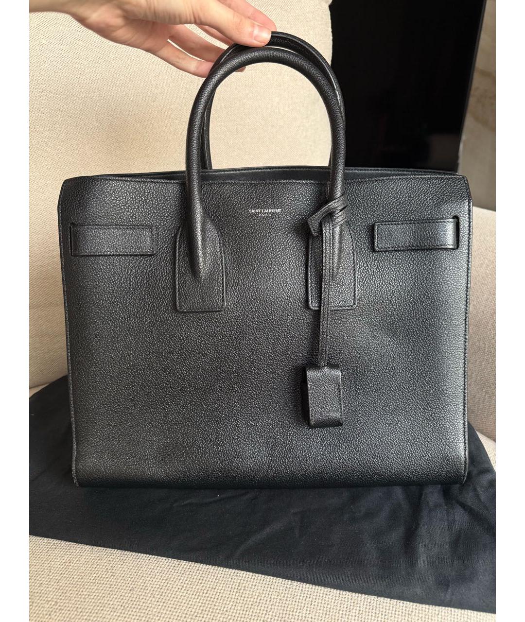 SAINT LAURENT Черная кожаная сумка тоут, фото 7