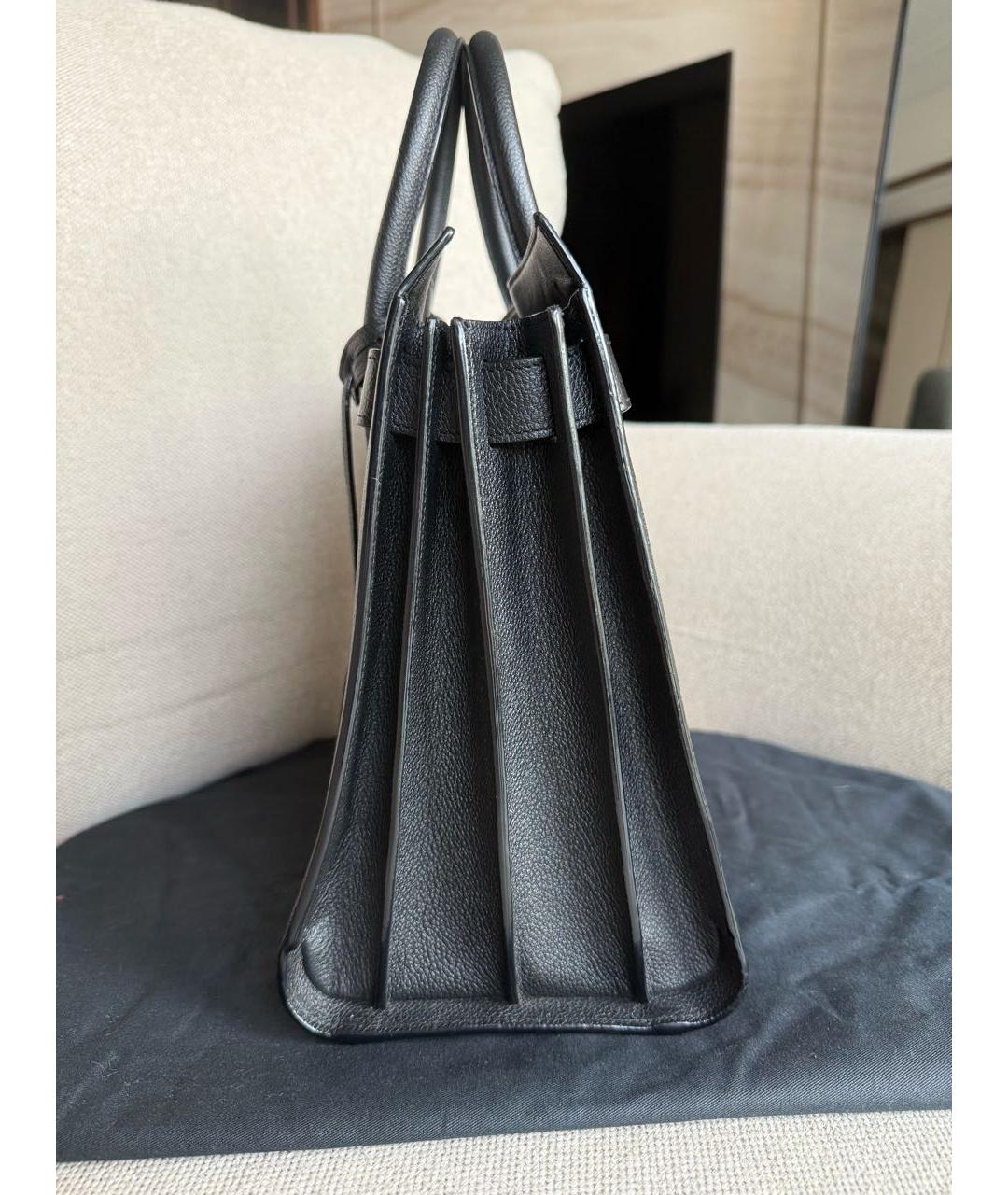 SAINT LAURENT Черная кожаная сумка тоут, фото 5