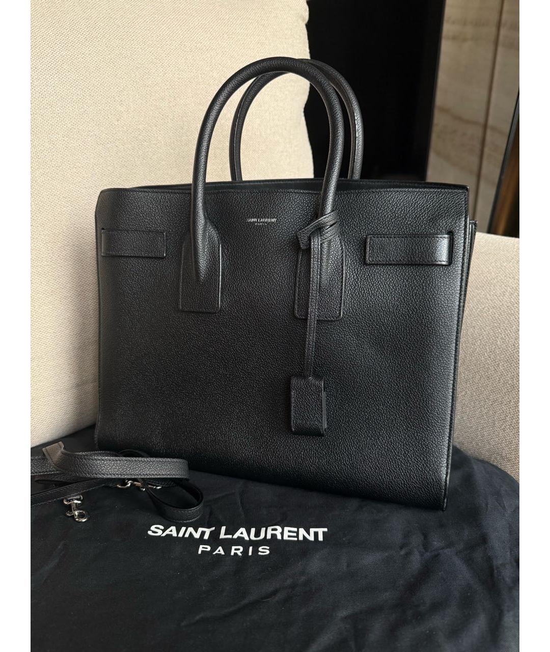 SAINT LAURENT Черная кожаная сумка тоут, фото 2