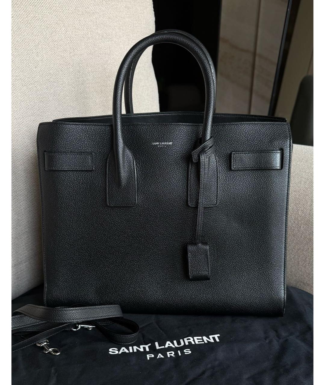 SAINT LAURENT Черная кожаная сумка тоут, фото 3