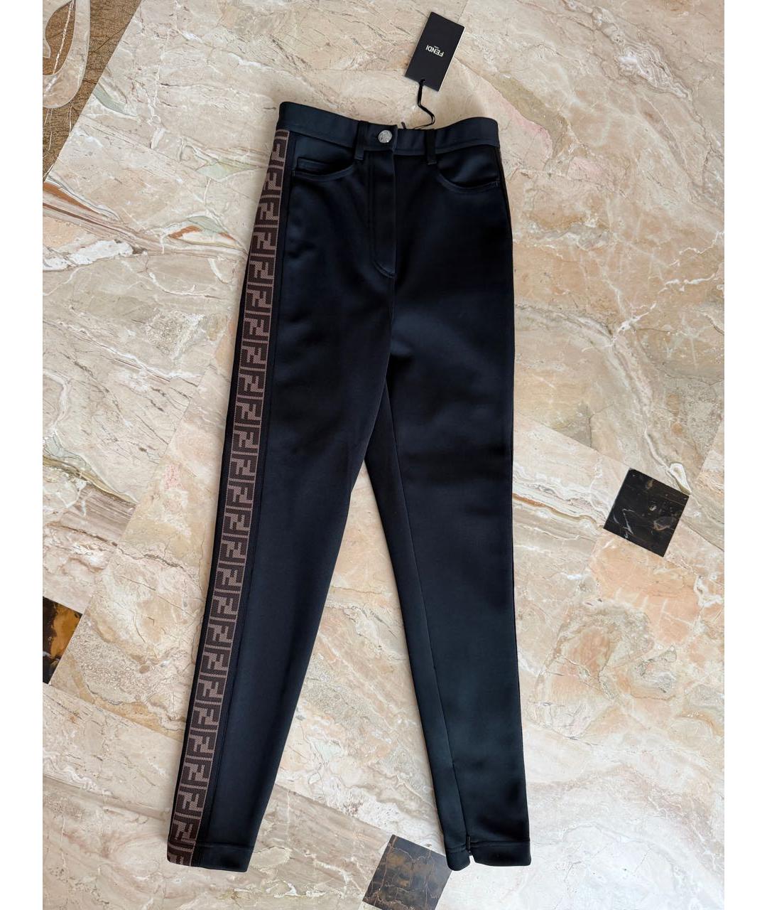 FENDI Черные полиэстеровые брюки узкие, фото 7