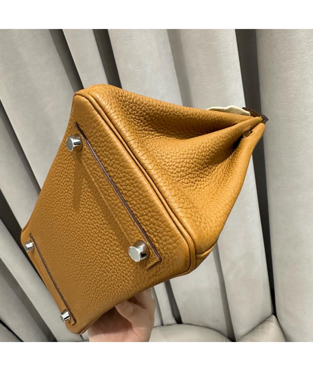 HERMES Желтая кожаная сумка с короткими ручками, фото 5