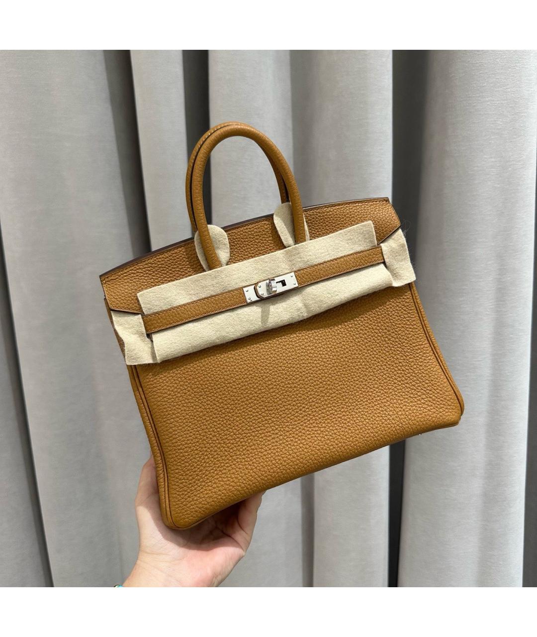 HERMES Желтая кожаная сумка с короткими ручками, фото 9