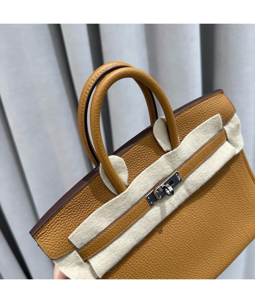 HERMES Желтая кожаная сумка с короткими ручками, фото 7