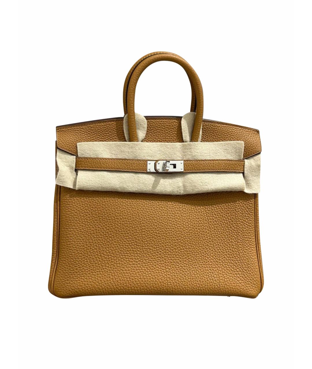 HERMES Желтая кожаная сумка с короткими ручками, фото 1