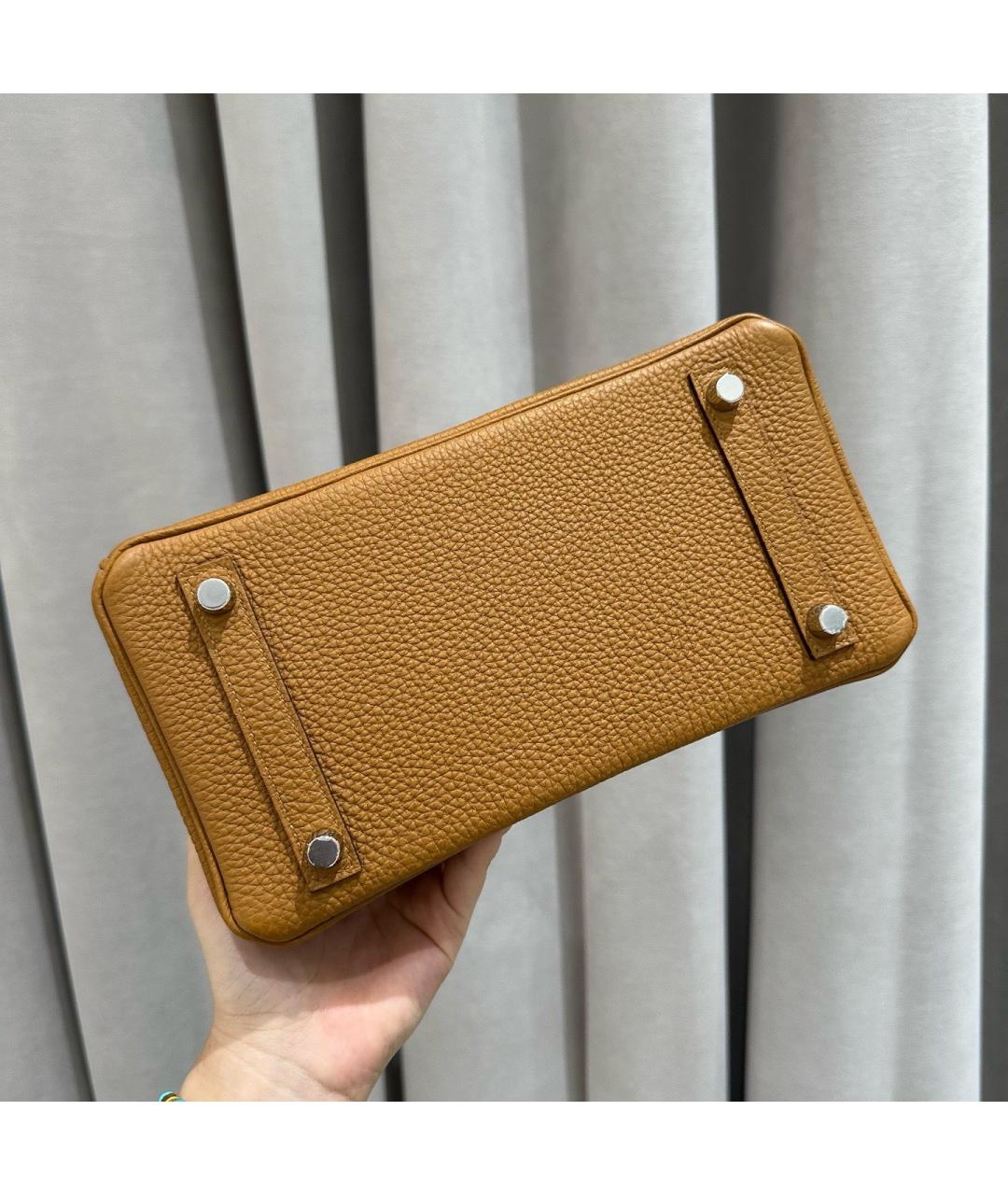 HERMES Желтая кожаная сумка с короткими ручками, фото 3