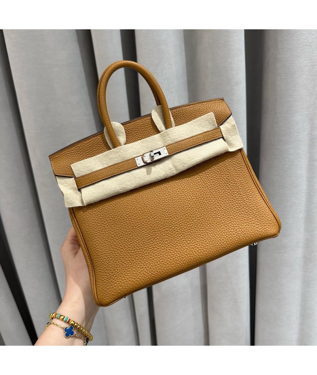 HERMES Желтая кожаная сумка с короткими ручками, фото 8