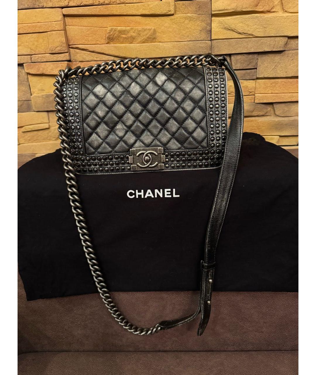 CHANEL Антрацитовая кожаная сумка через плечо, фото 4