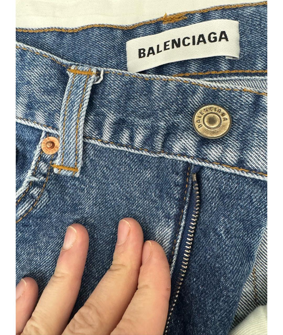 BALENCIAGA Голубые хлопко-эластановые джинсы слим, фото 4