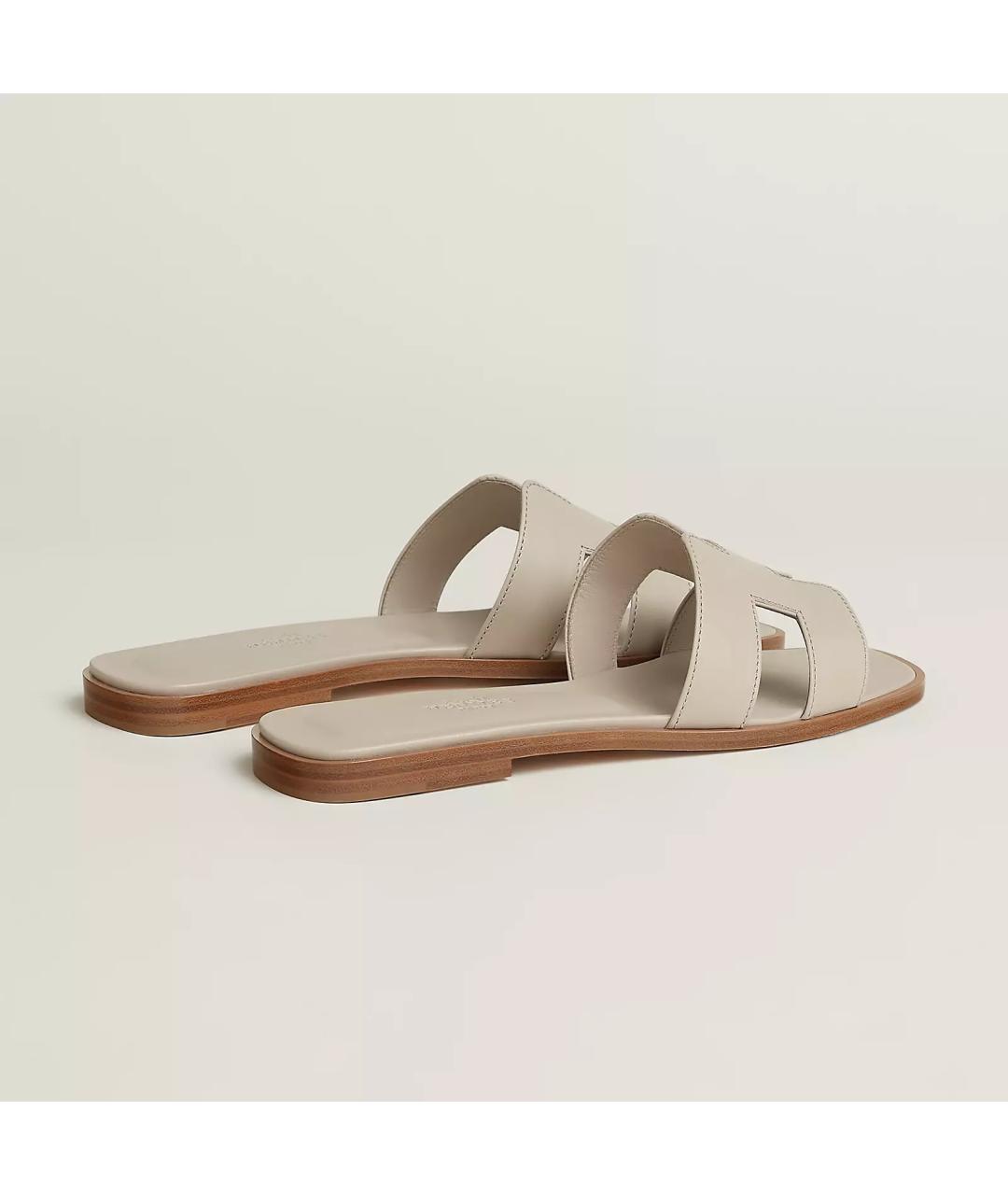 HERMES Бежевые кожаные шлепанцы, фото 4