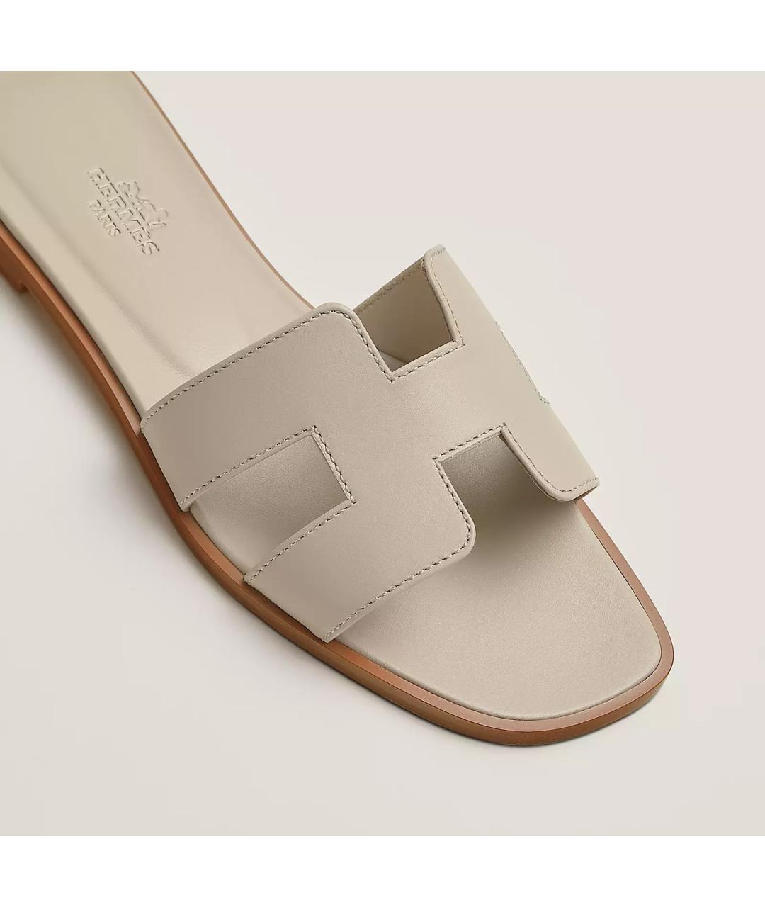 HERMES Бежевые кожаные шлепанцы, фото 5