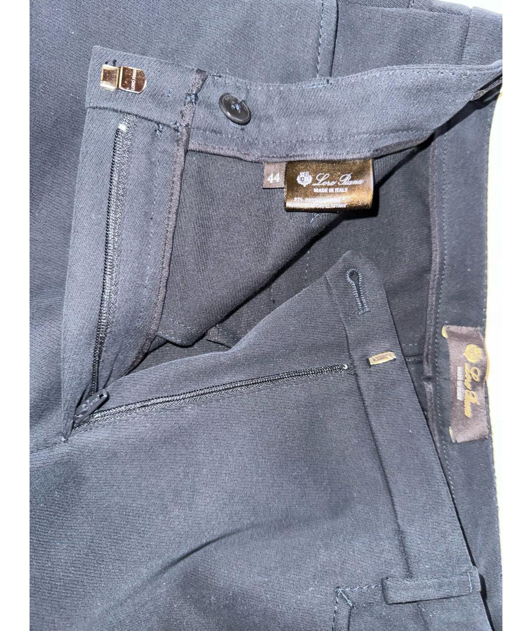 LORO PIANA Темно-синие хлопковые прямые брюки, фото 7