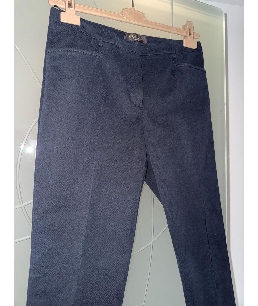 LORO PIANA Темно-синие хлопковые прямые брюки, фото 4