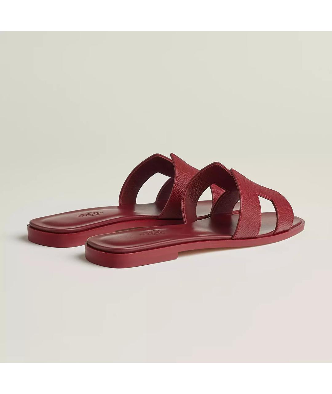 HERMES Бордовые кожаные шлепанцы, фото 4
