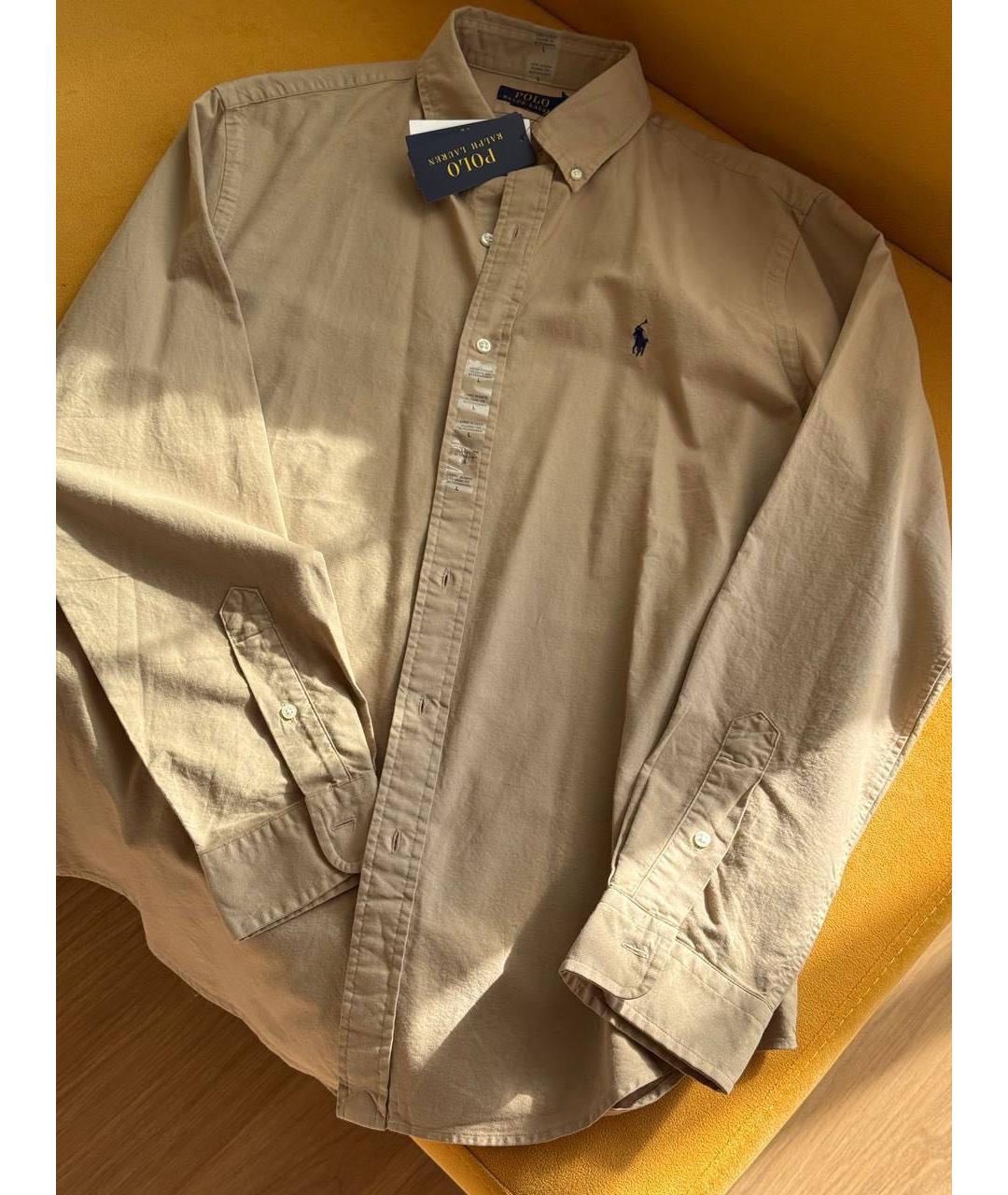 POLO RALPH LAUREN Бежевая хлопковая классическая рубашка, фото 5