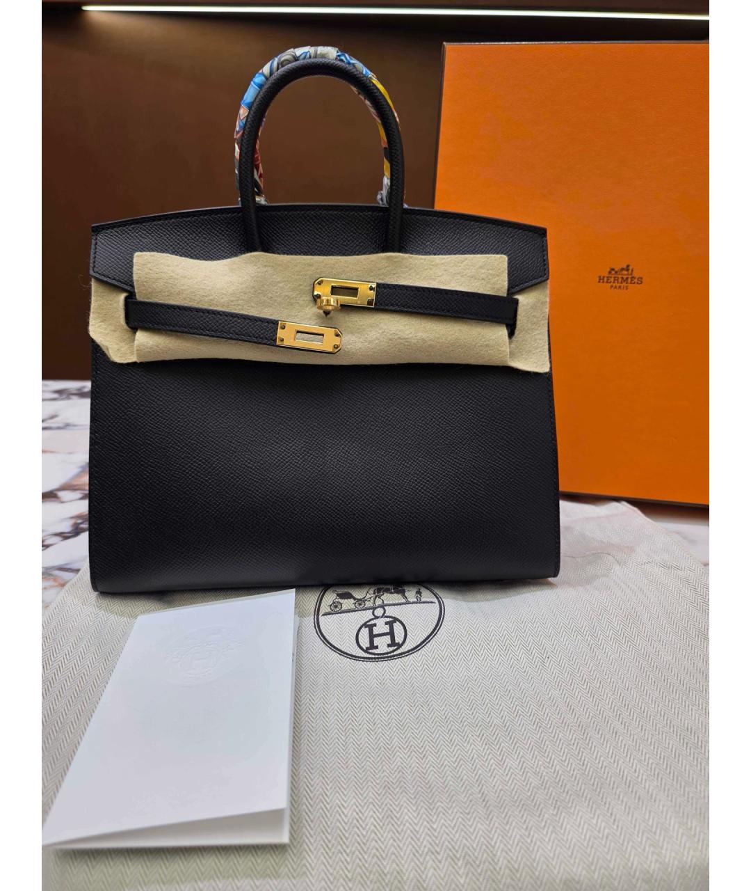 HERMES Черная кожаная сумка с короткими ручками, фото 5