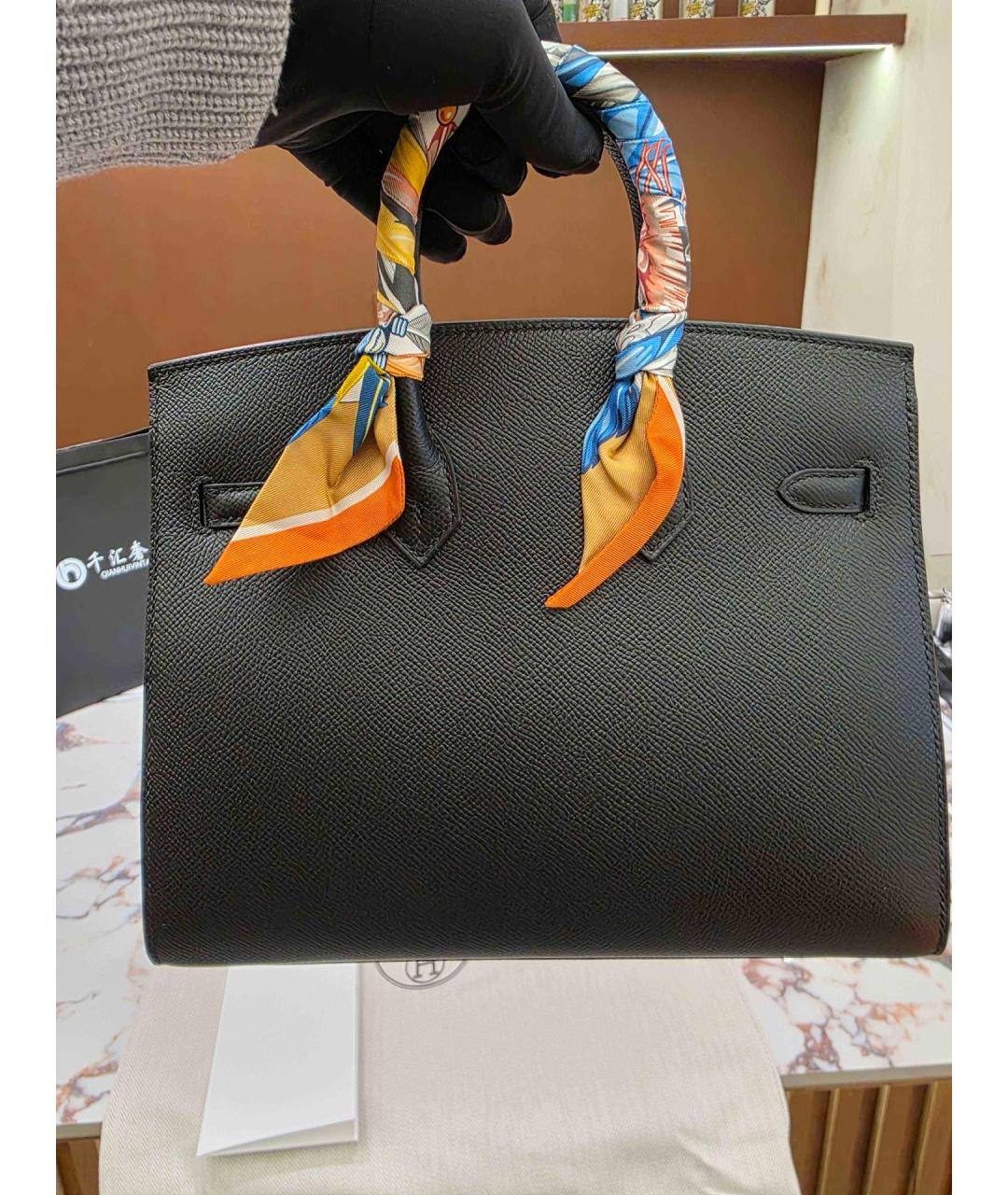 HERMES Черная кожаная сумка с короткими ручками, фото 4