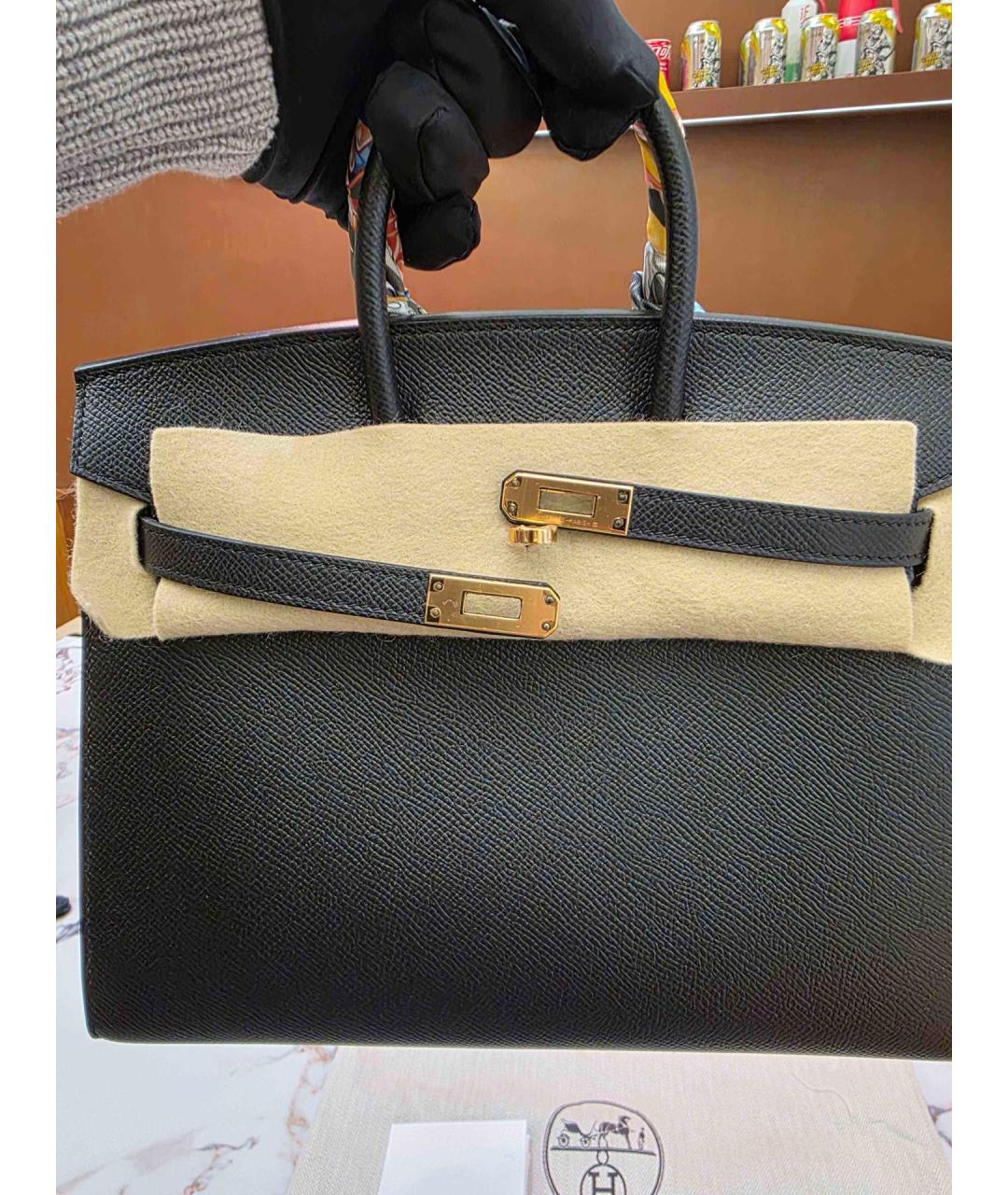 HERMES Черная кожаная сумка с короткими ручками, фото 3