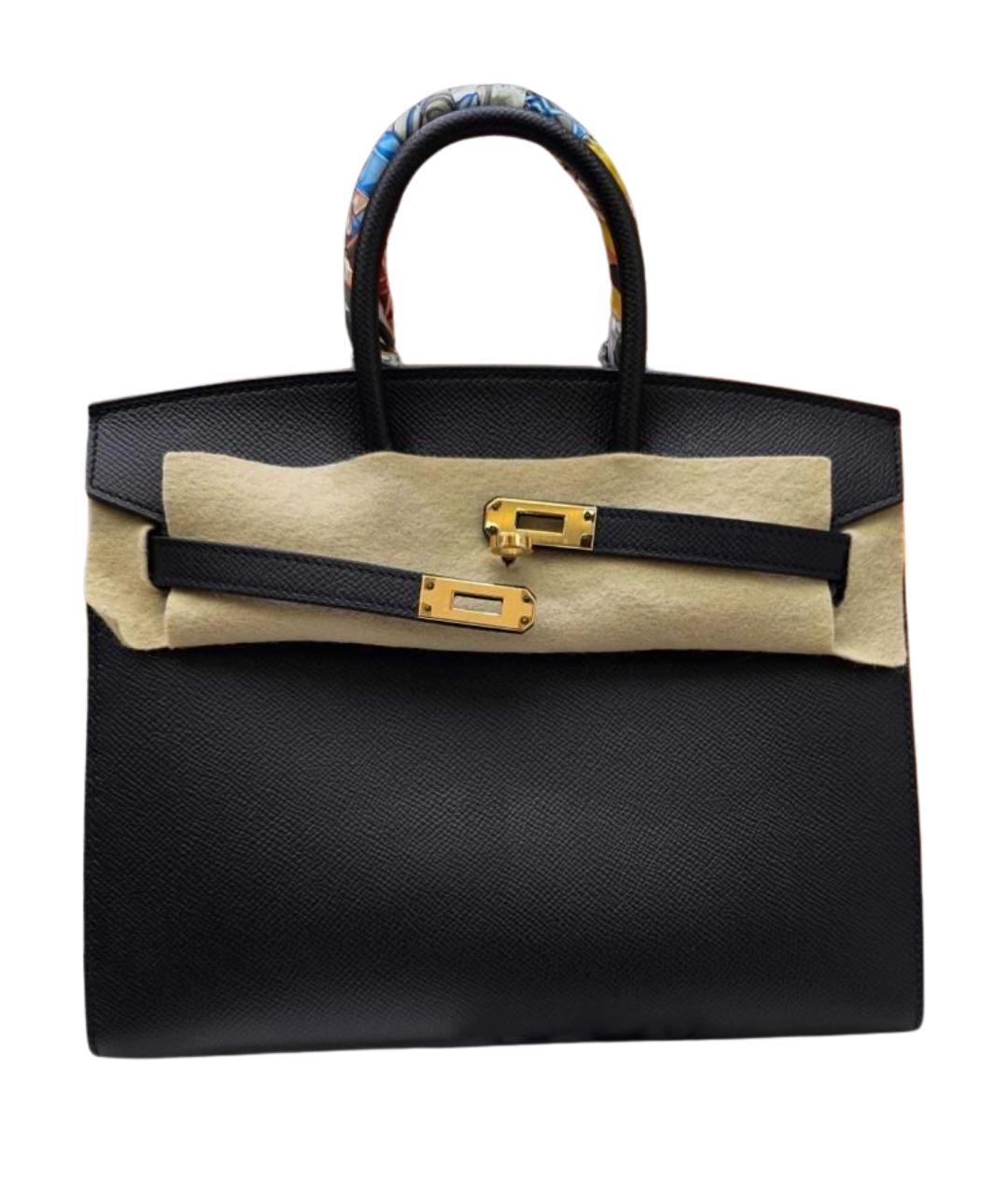 HERMES Черная кожаная сумка с короткими ручками, фото 1