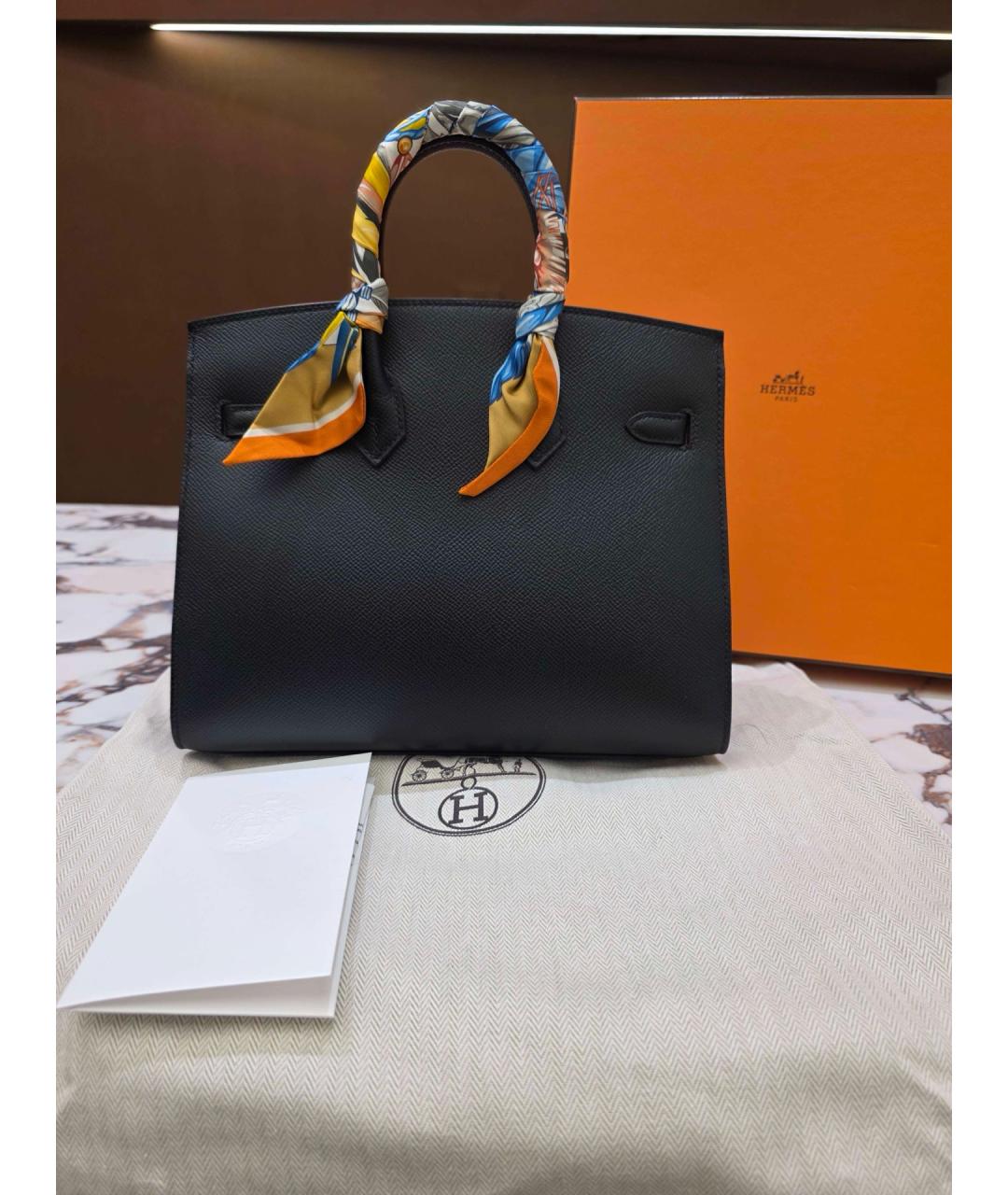 HERMES Черная кожаная сумка с короткими ручками, фото 2