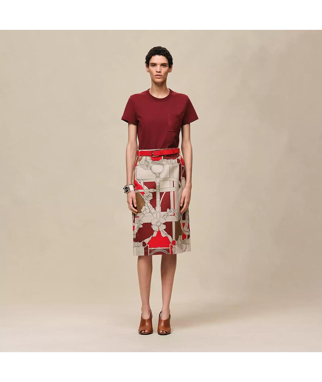 HERMES Бордовая хлопковая футболка, фото 5