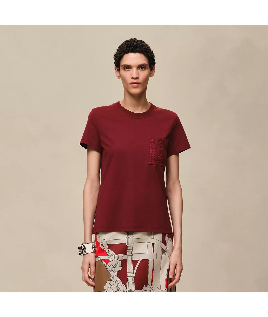 HERMES Бордовая хлопковая футболка, фото 2