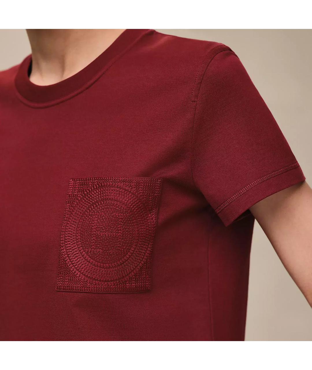HERMES Бордовая хлопковая футболка, фото 4