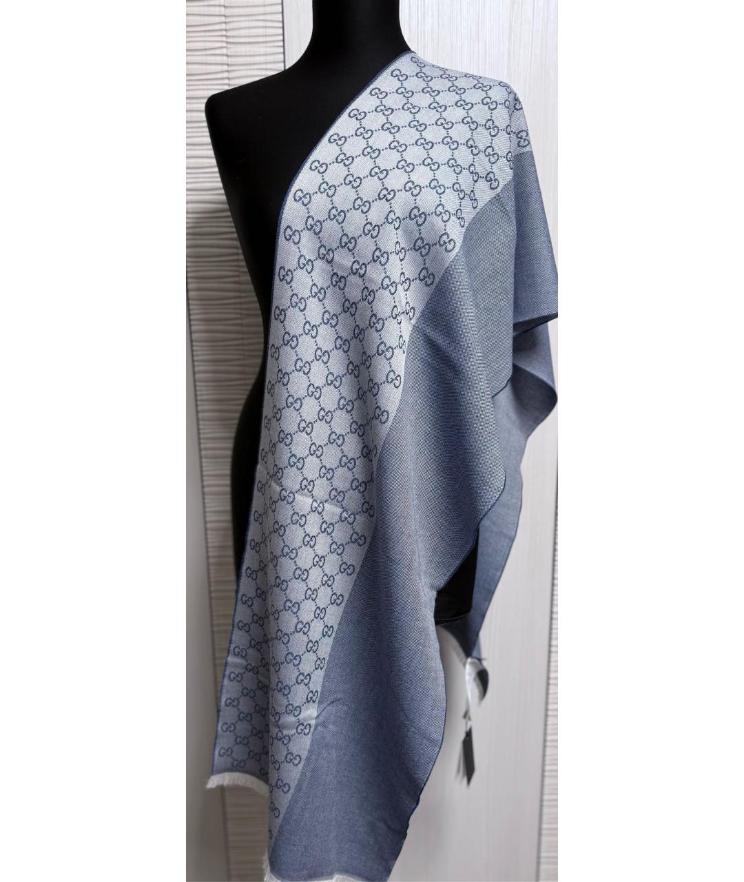 GUCCI Синий шерстяной шарф, фото 6