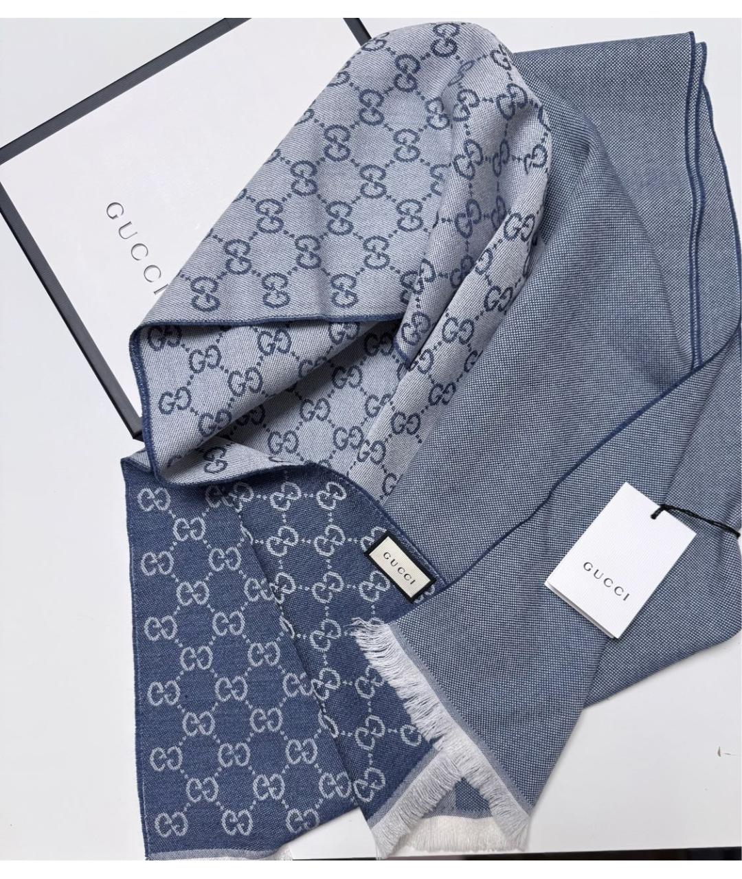 GUCCI Синий шерстяной шарф, фото 4