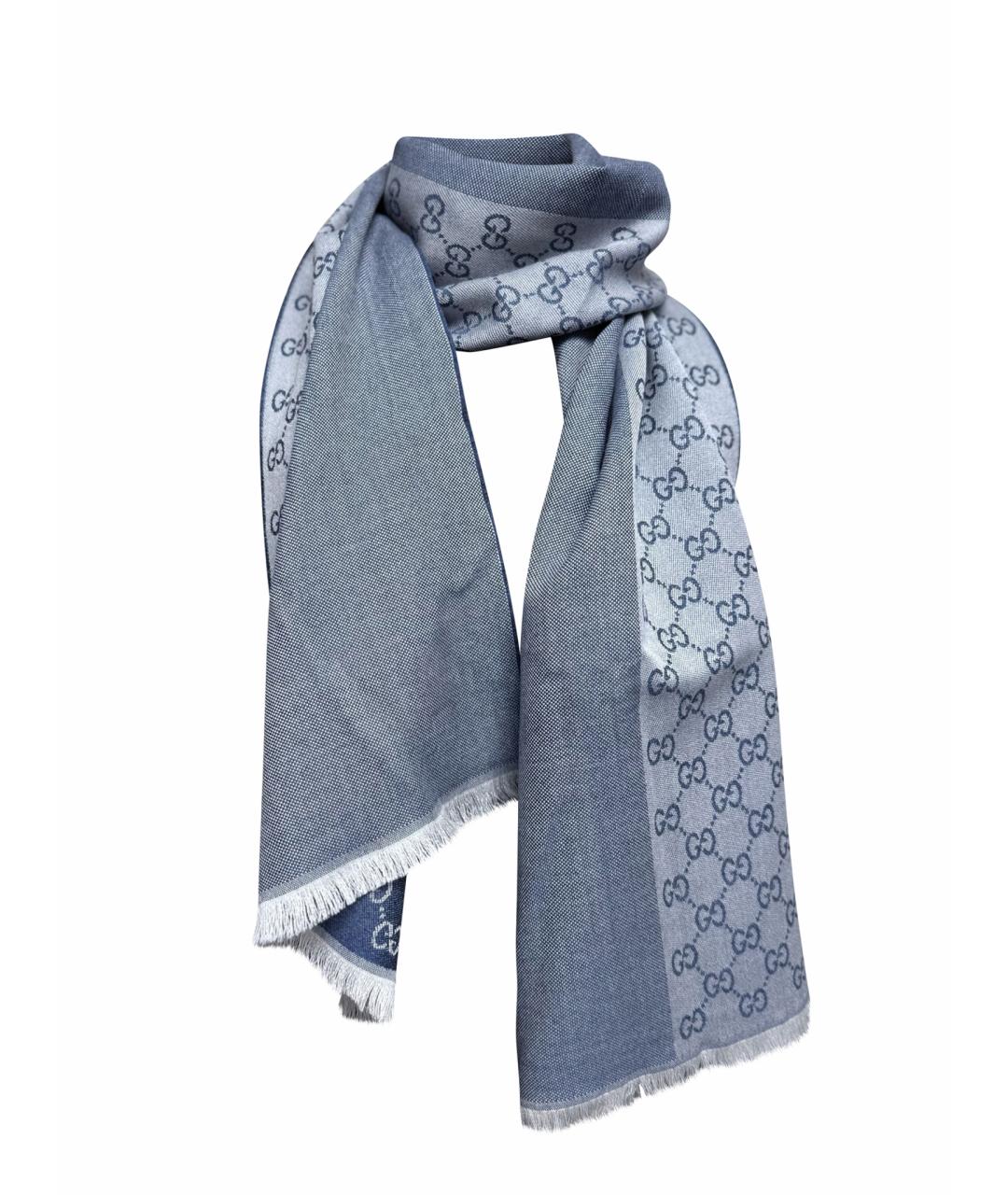 GUCCI Синий шерстяной шарф, фото 1