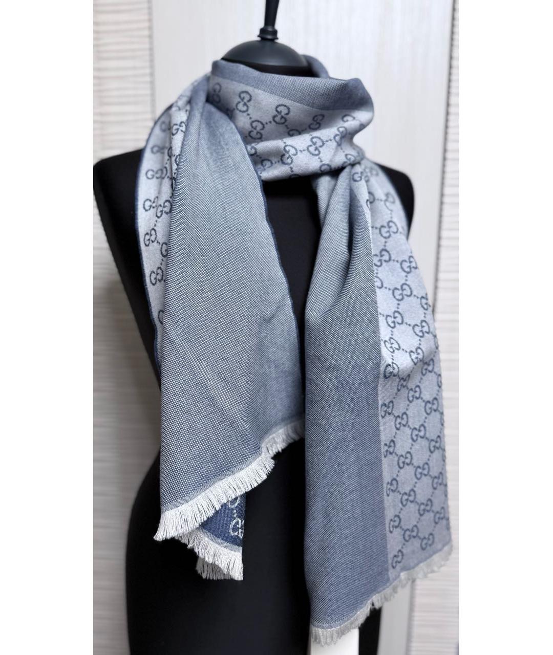GUCCI Синий шерстяной шарф, фото 5