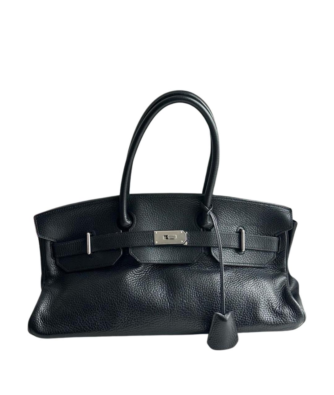 HERMES Черная кожаная сумка с короткими ручками, фото 1