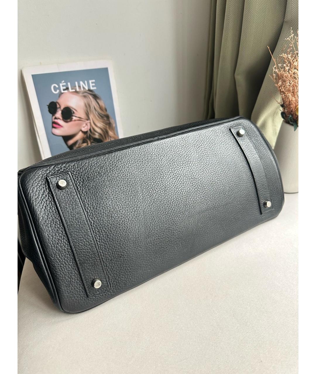 HERMES Черная кожаная сумка с короткими ручками, фото 4