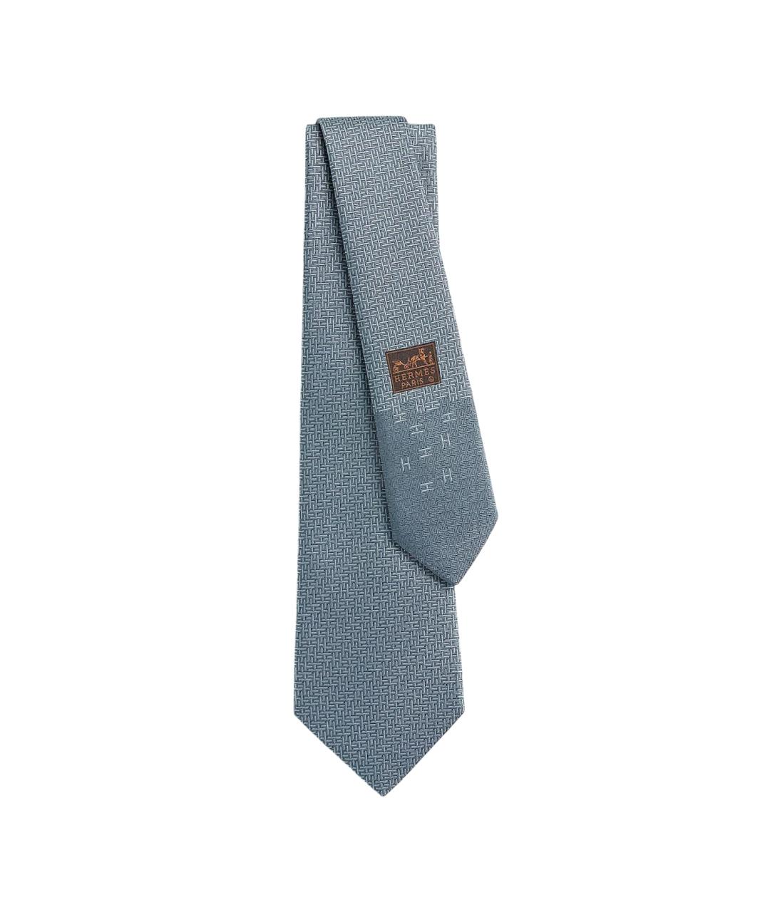 HERMES Голубой шелковый галстук, фото 1