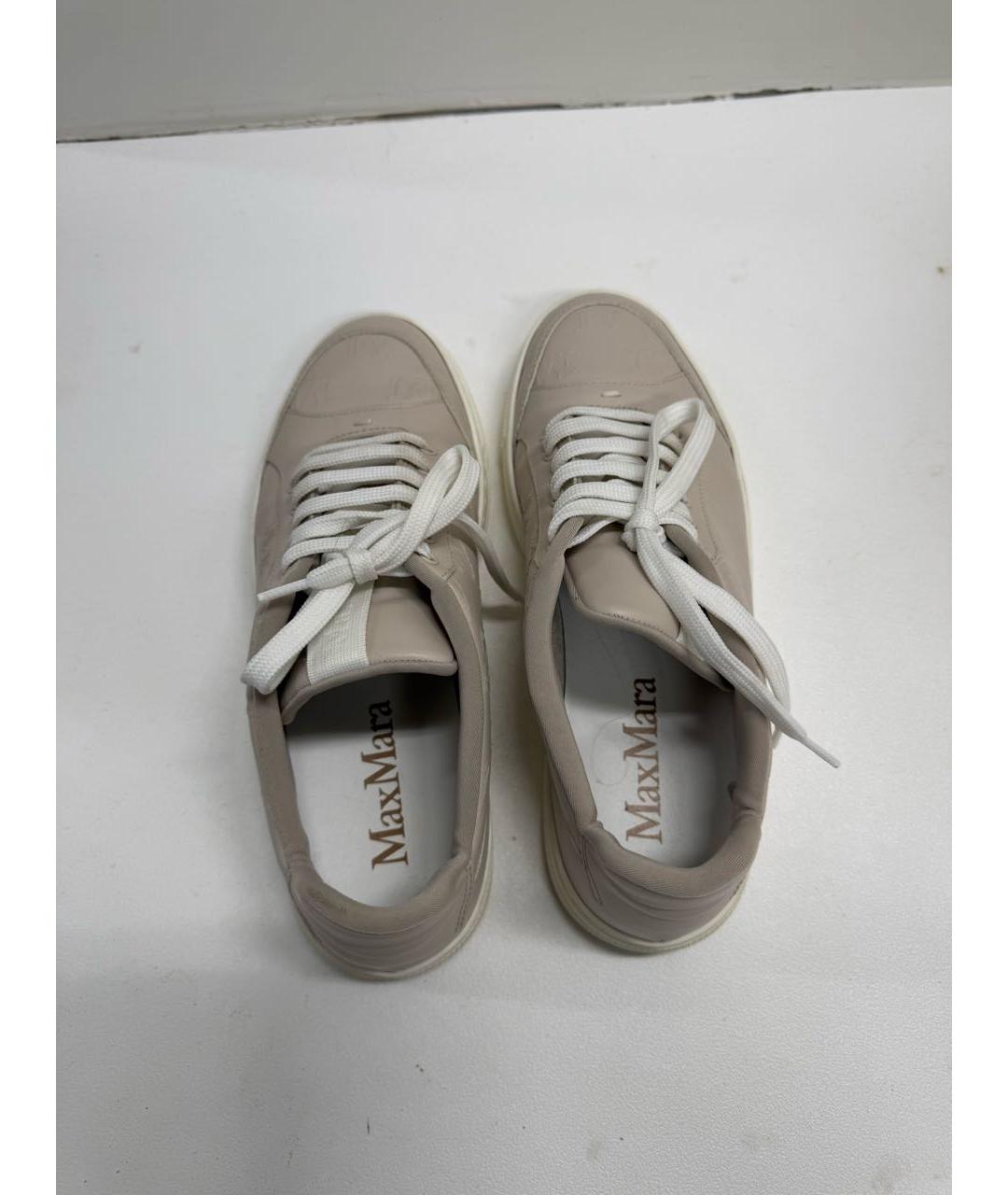 MAX MARA Бежевые кожаные кеды, фото 3