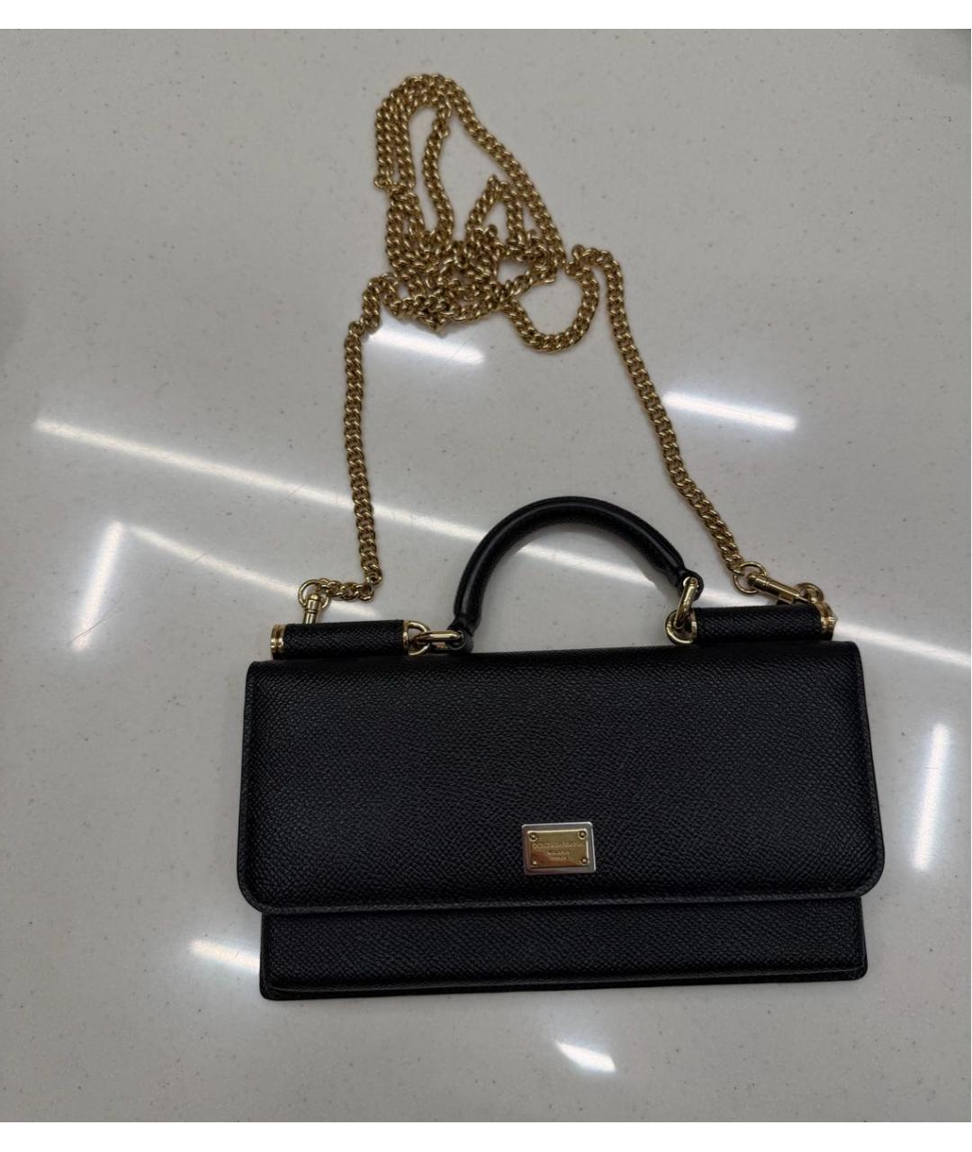 DOLCE&GABBANA Черная кожаная сумка с короткими ручками, фото 5