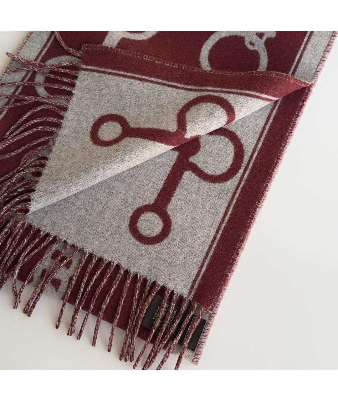 HERMES Бордовый кашемировый шарф, фото 6