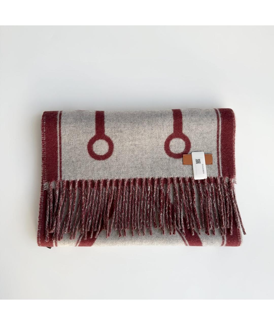 HERMES Бордовый кашемировый шарф, фото 3