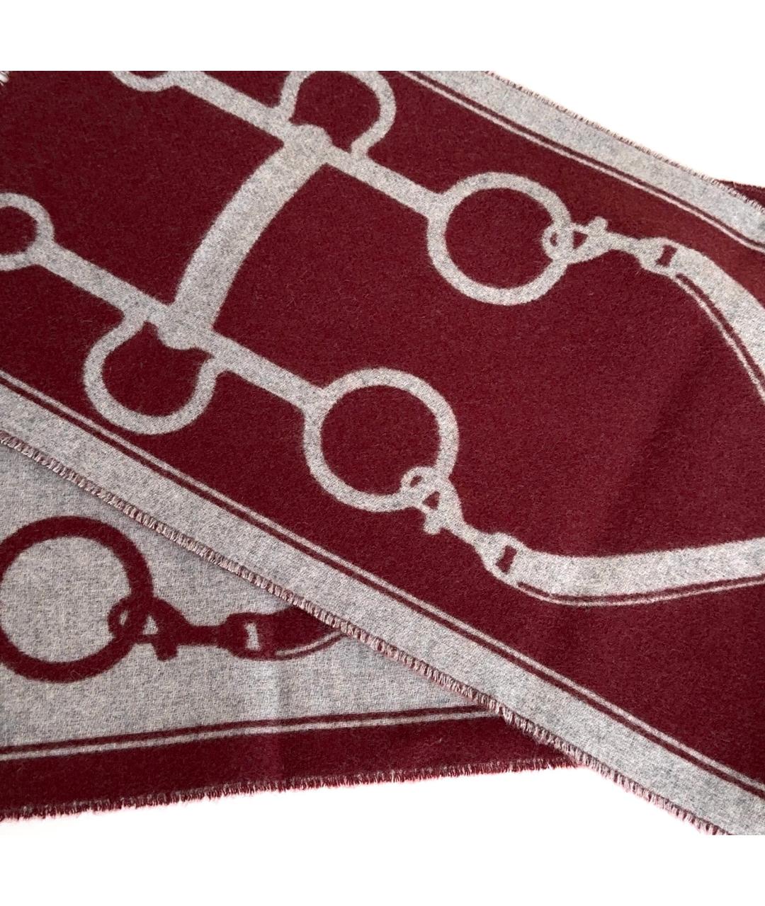 HERMES Бордовый кашемировый шарф, фото 5