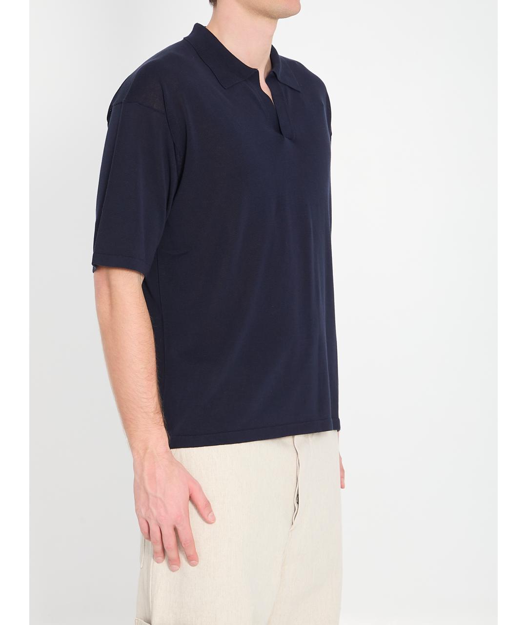 ROBERTO COLLINA Синее хлопковое поло с коротким рукавом, фото 2