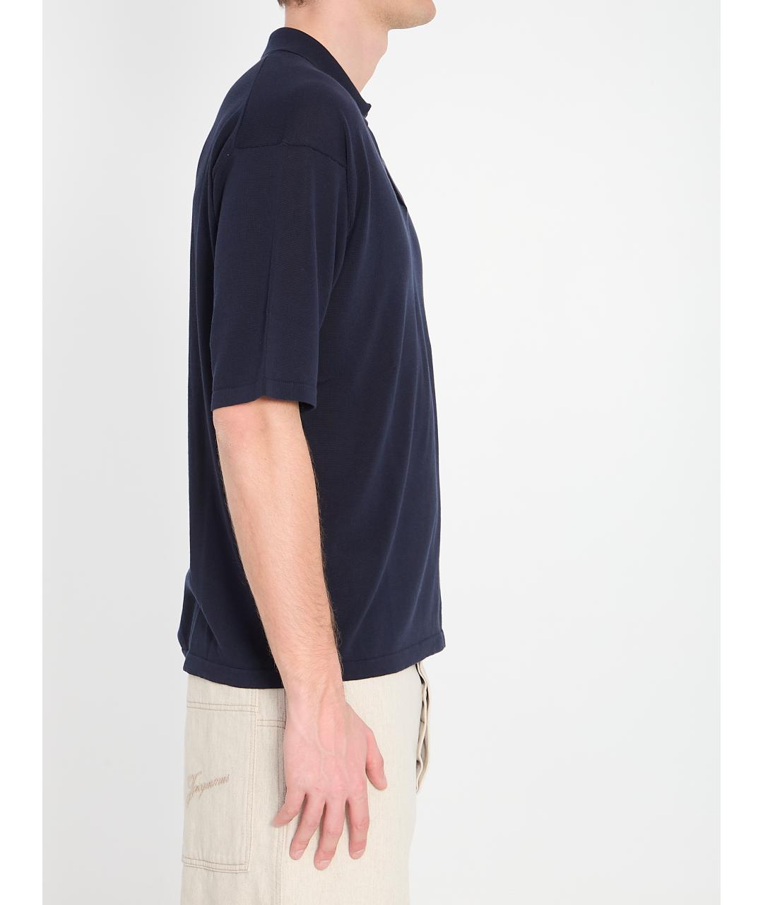 ROBERTO COLLINA Синее хлопковое поло с коротким рукавом, фото 3