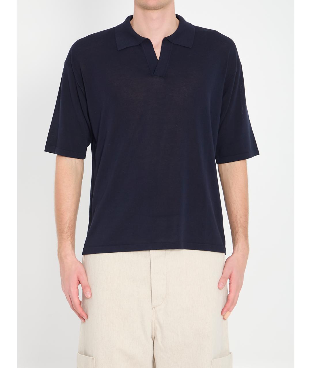 ROBERTO COLLINA Синее хлопковое поло с коротким рукавом, фото 5