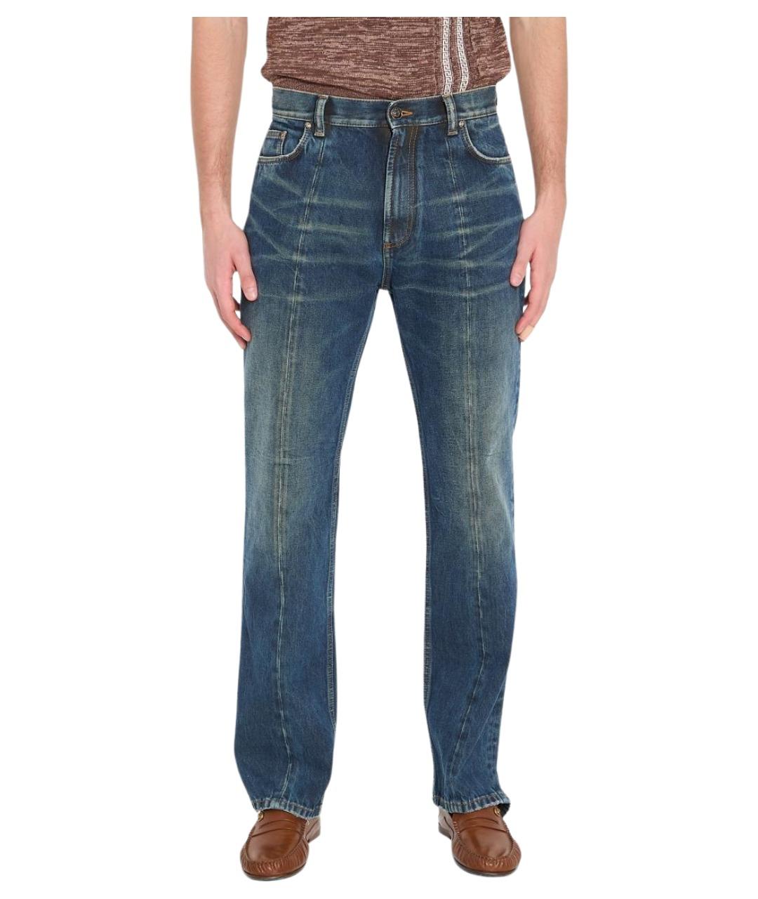 VERSACE Синие хлопковые прямые джинсы, фото 1