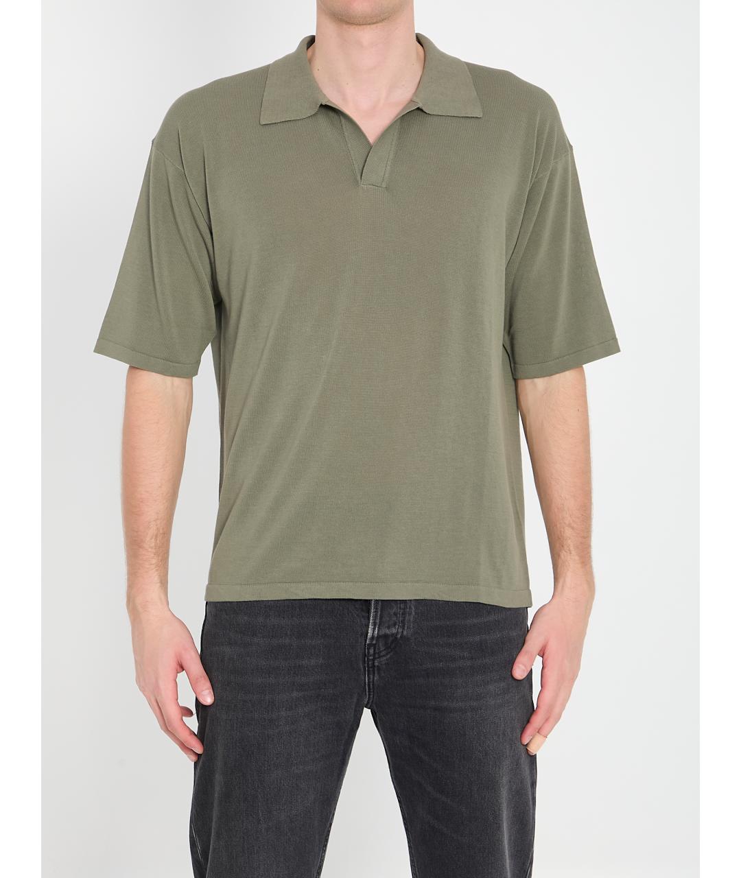 ROBERTO COLLINA Зеленые хлопковое поло с коротким рукавом, фото 5