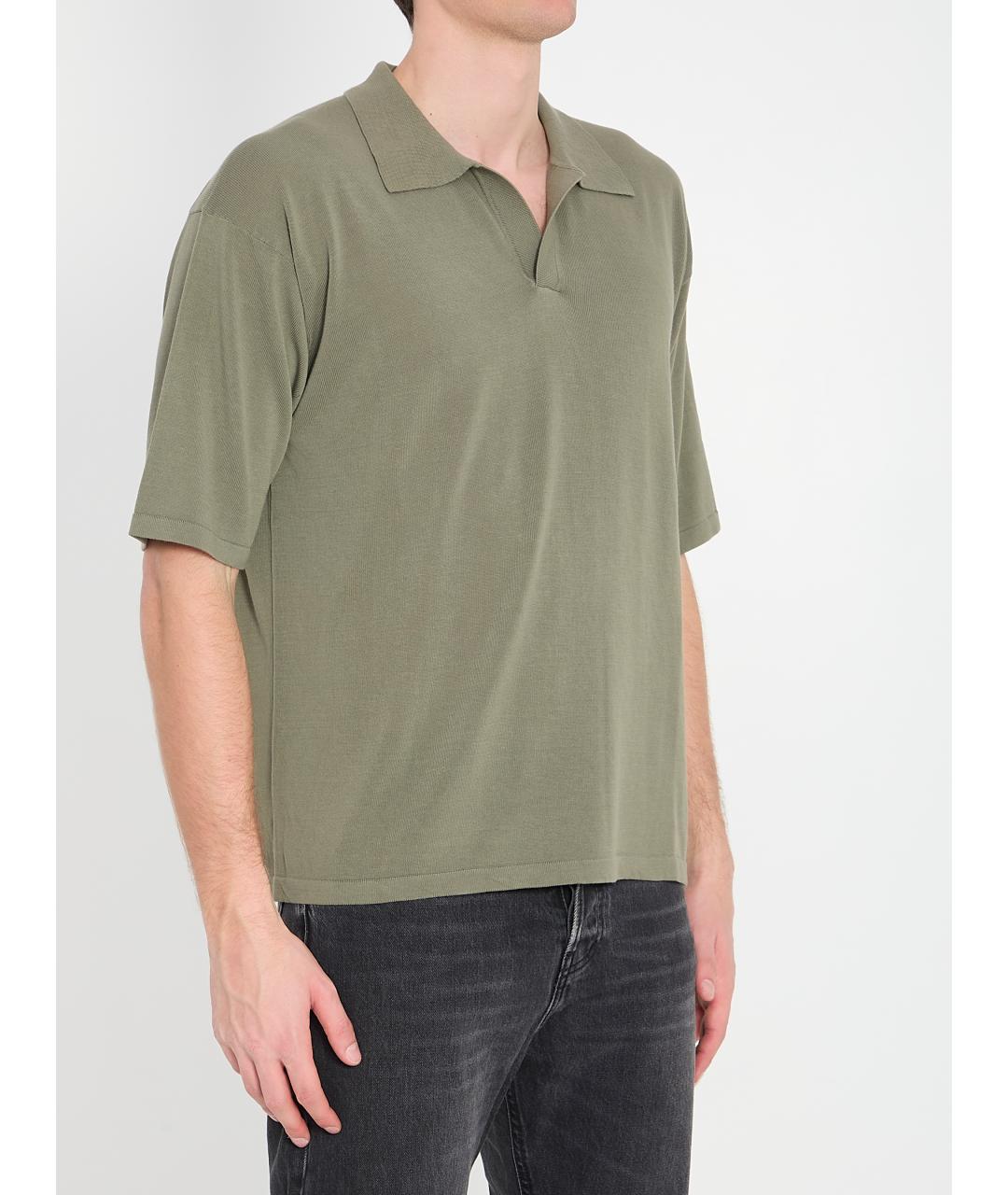 ROBERTO COLLINA Зеленые хлопковое поло с коротким рукавом, фото 2